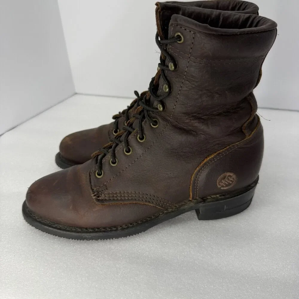 Double H Boots Men 7 Brown Leather Lacer Western Work USA Made Oil Resistant